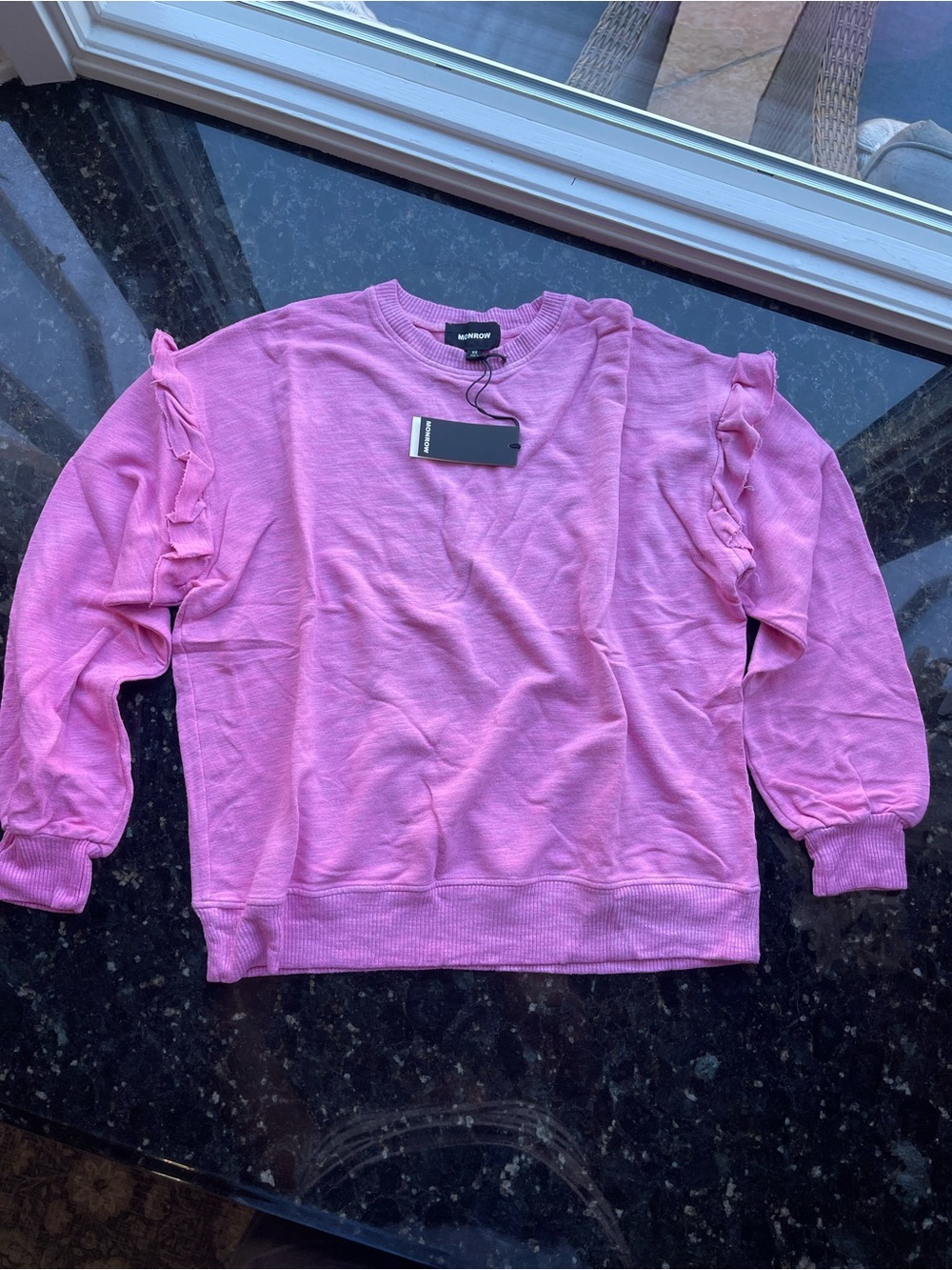 Monrow Lavender-Pink Ruffle Sleeve Sweatshirt